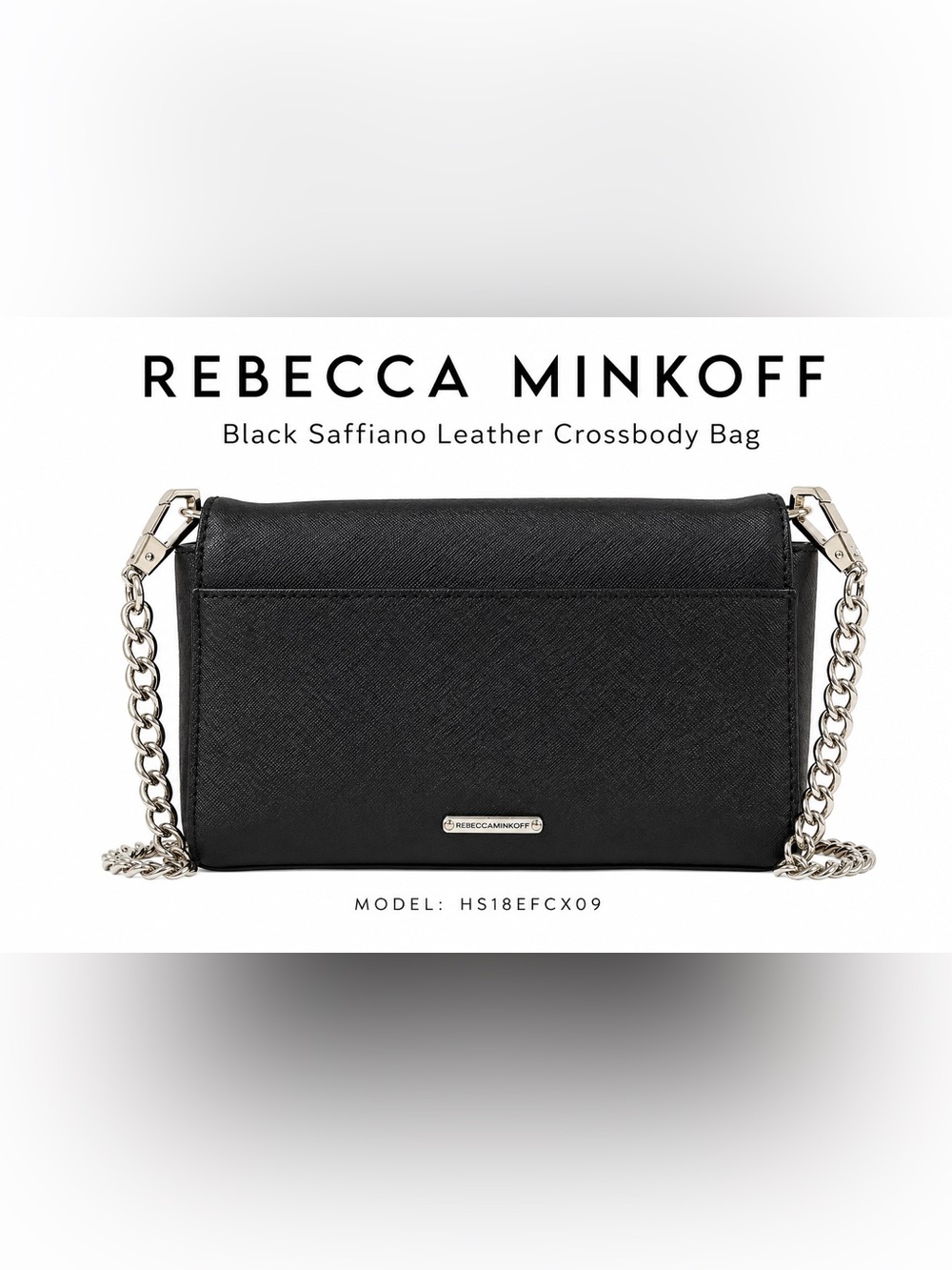 Rebecca Minkoff Black Saffiano Leather Chain Crossbody Bag Silver Hardware